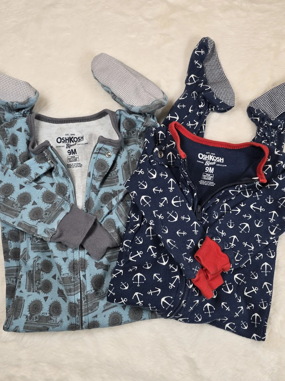 OshKosh B'gosh Navy Anchor Zip Footie with Red Trim